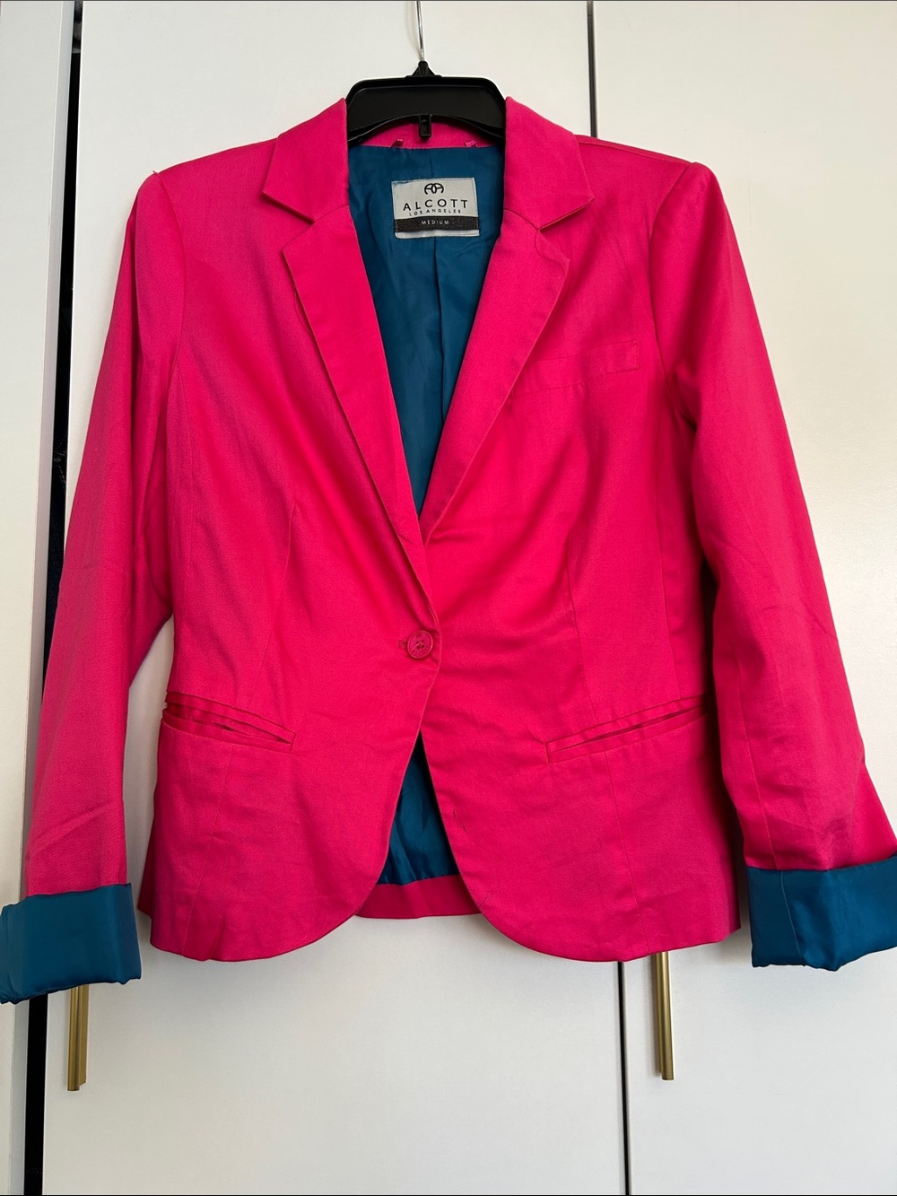 Alcott Women's Bright Pink Blazer with Teal Lining
